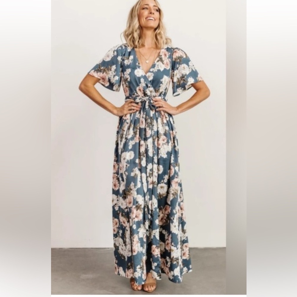 Baltic Born Kia Kimono Blue Floral Maxi Dress